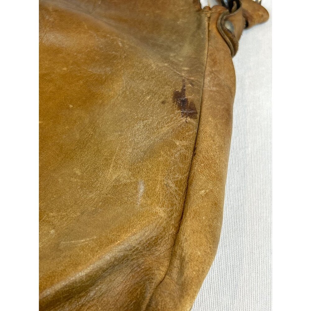 Vintage 70s Brown Leather Shoulder Bag Adjustable Strap Zipper Pocket - Picture 4 of 16